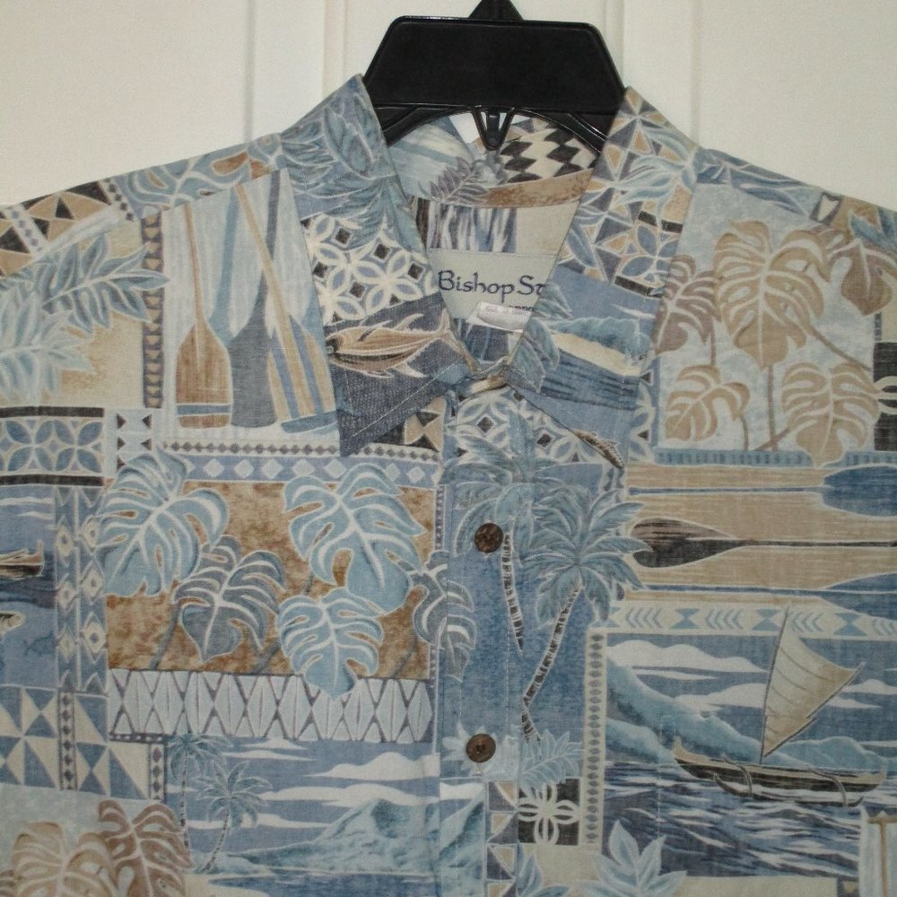 Bishop St. Mens S/S Blue Cotton Casual Hawaiian Shirt - Size 2XL